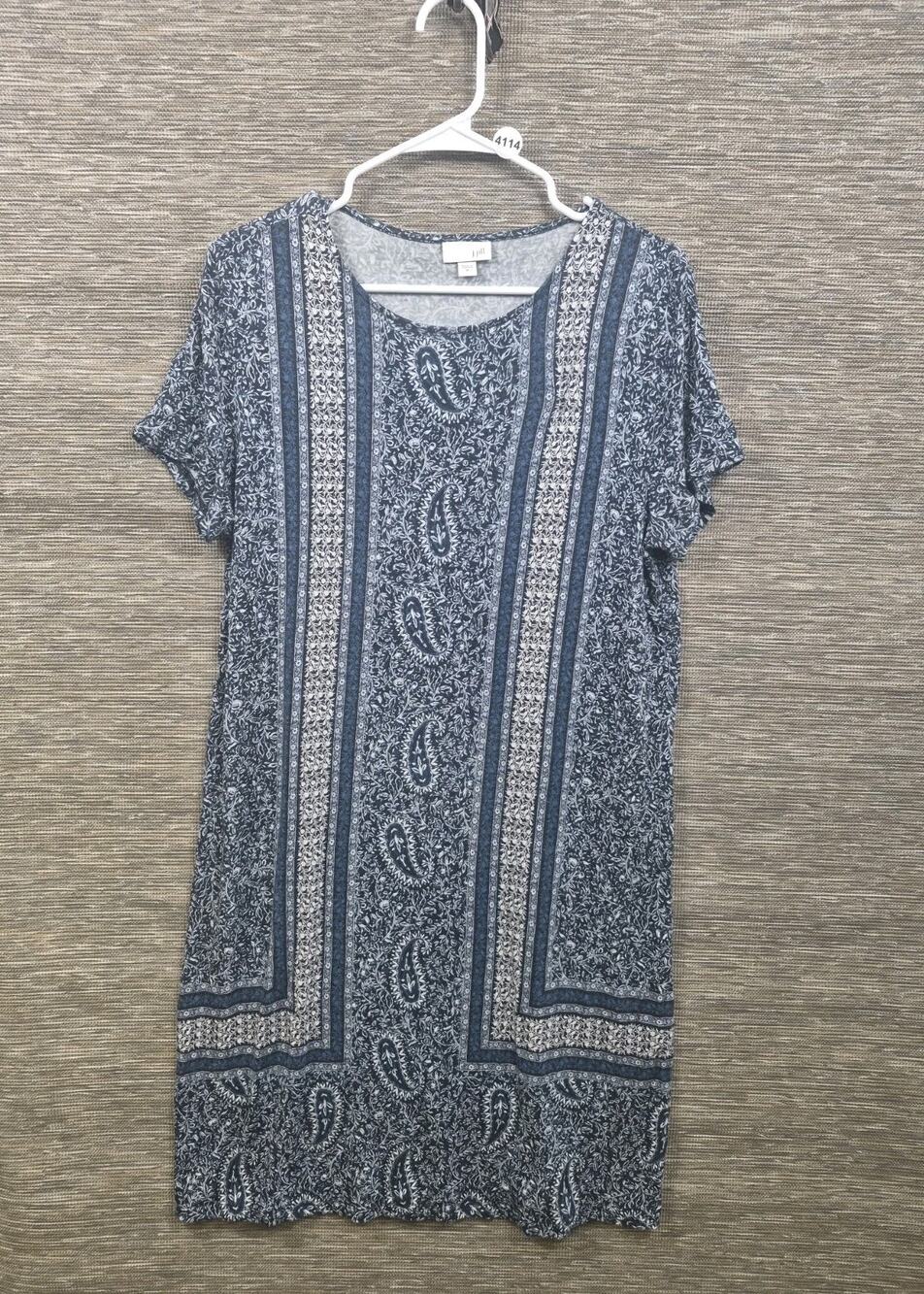 J. Jill T-Shirt Dress Size M Blue Paisley Midi Pullover Short Sleeve Stretch